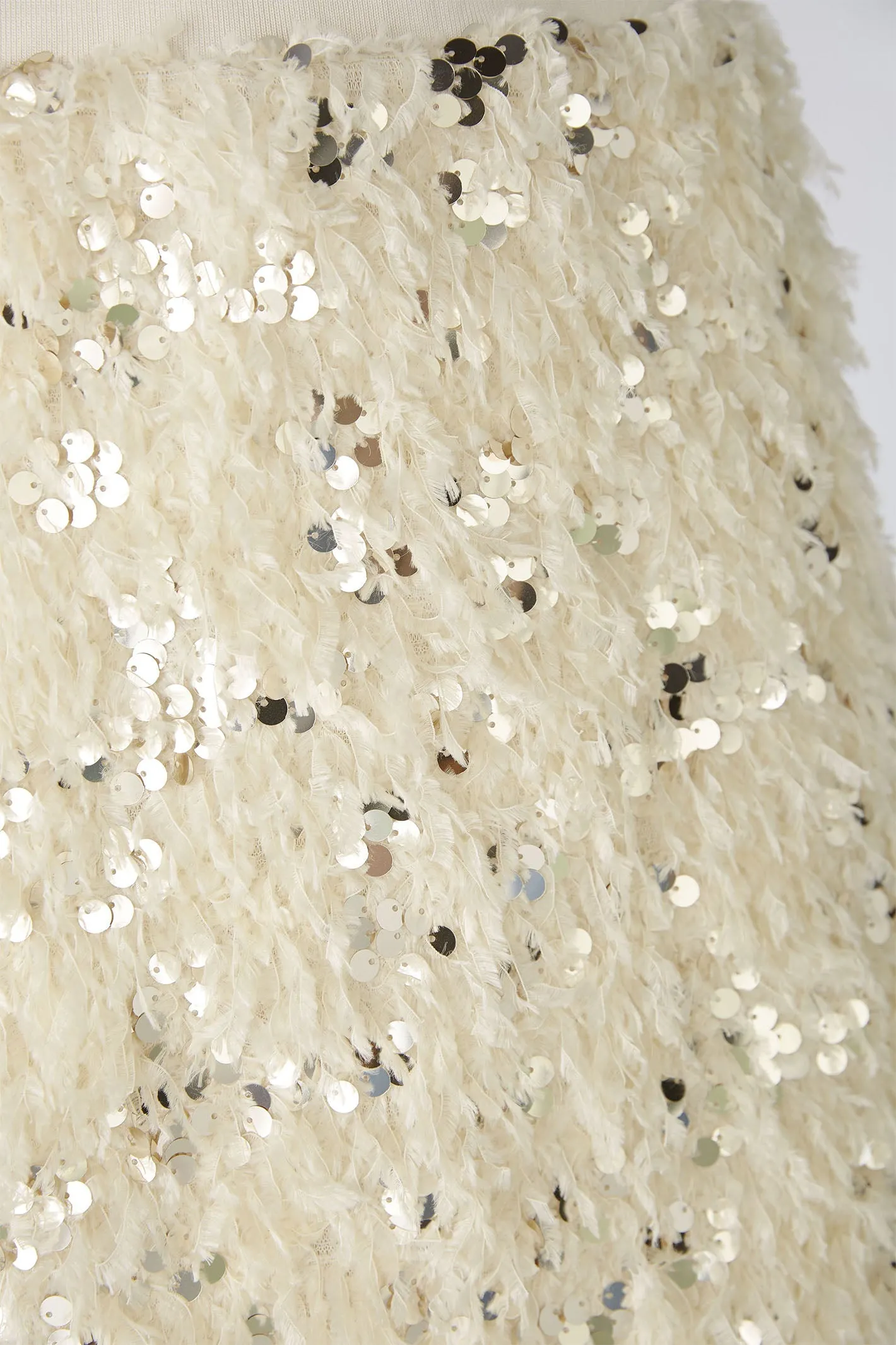 Oui 88977 Off White Camel Sequin Feather Midi Skirt