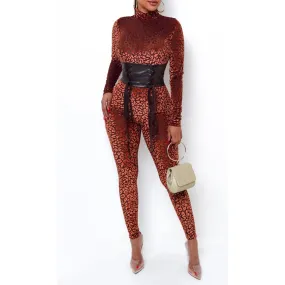 Permission Textured Velvet Jumpsuit (Rust)
