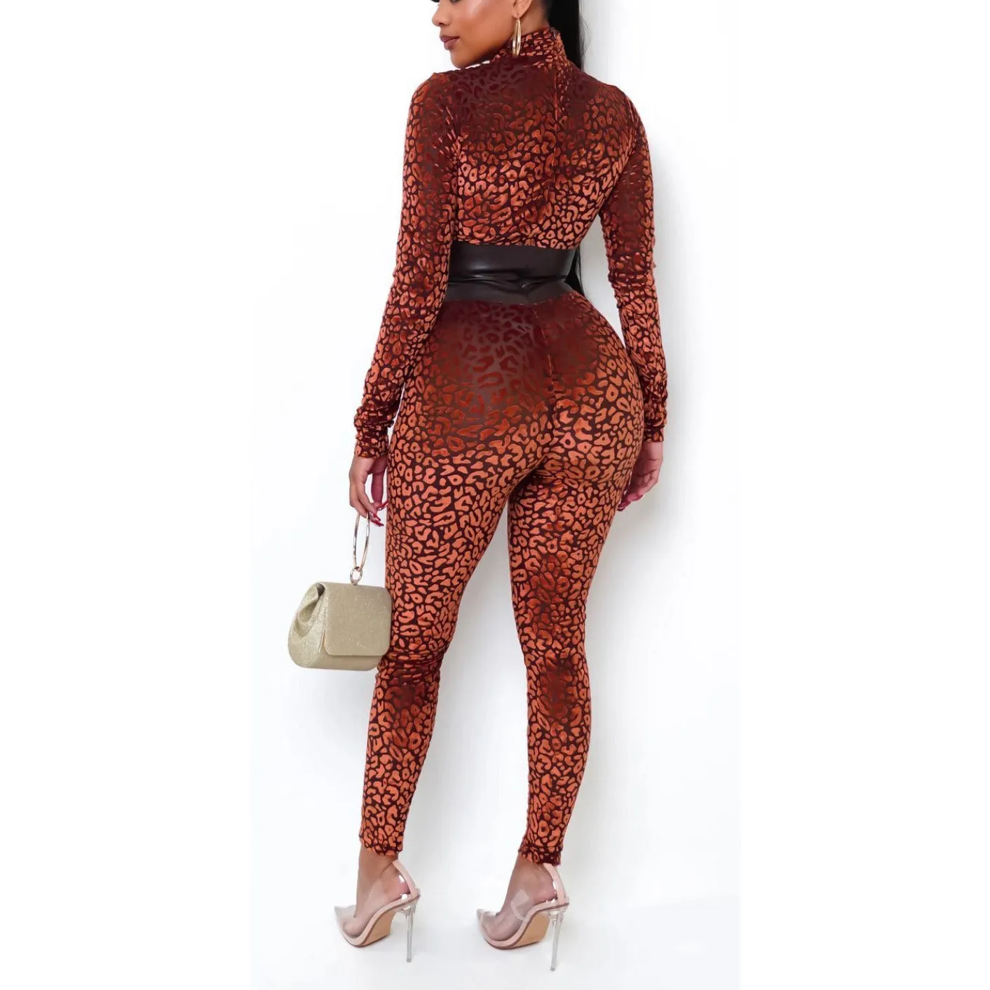 Permission Textured Velvet Jumpsuit (Rust)