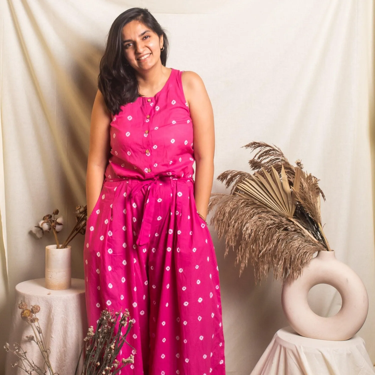 Pink Bandhani Jumpsuit