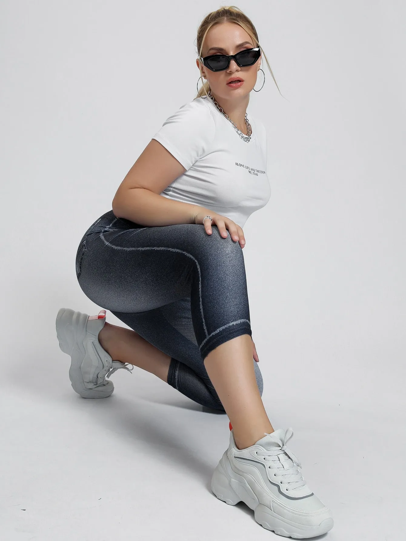 Plain Capris Plus Size Leggings