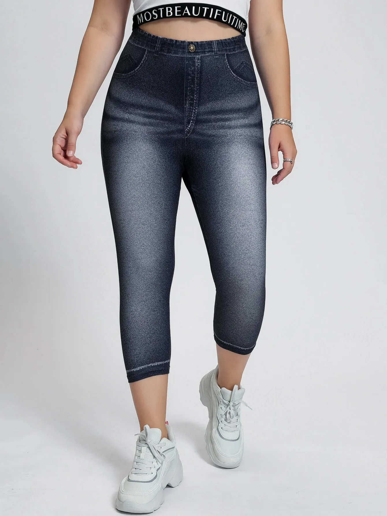 Plain Capris Plus Size Leggings