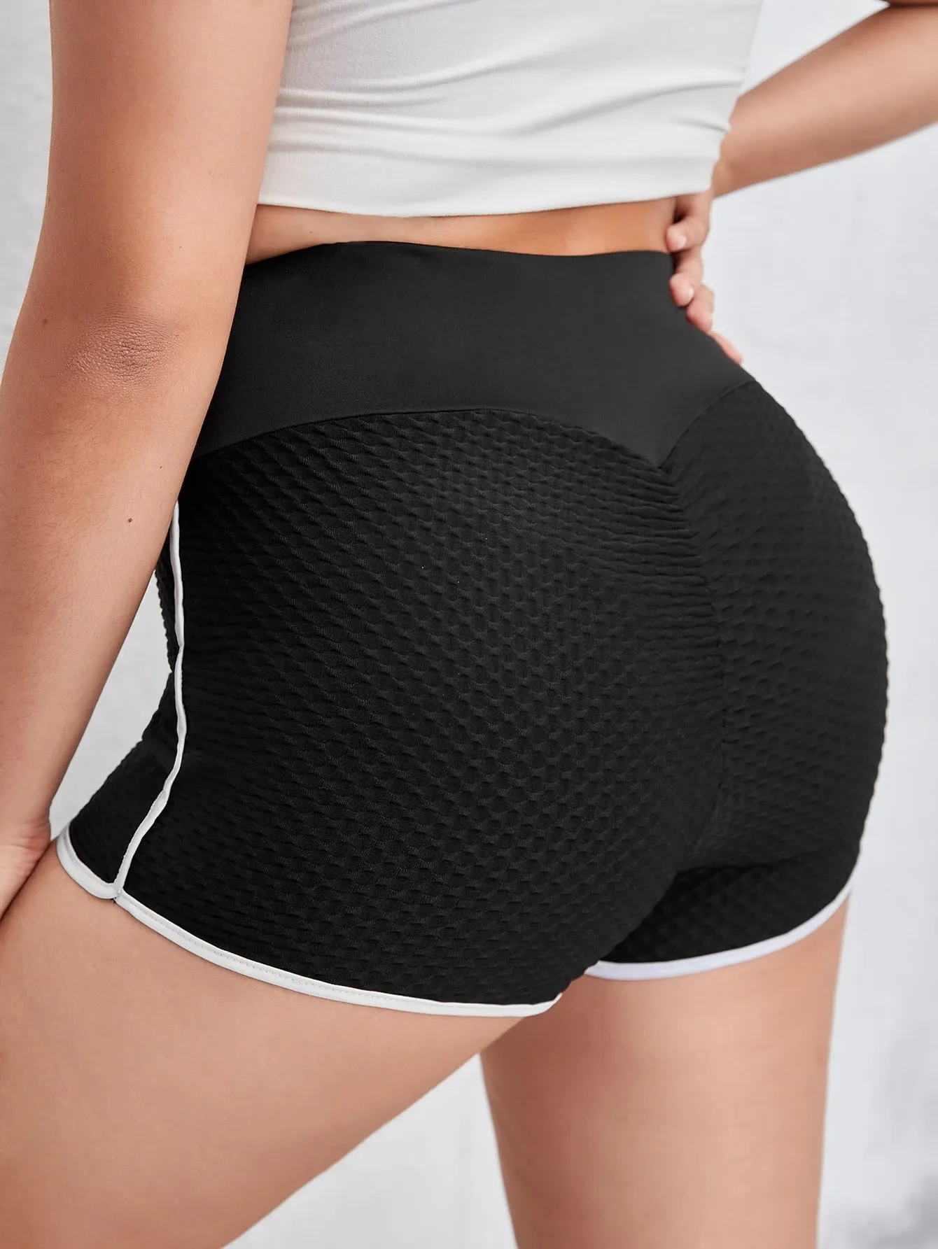 Plain Contrast Binding Short Plus Size Leggings