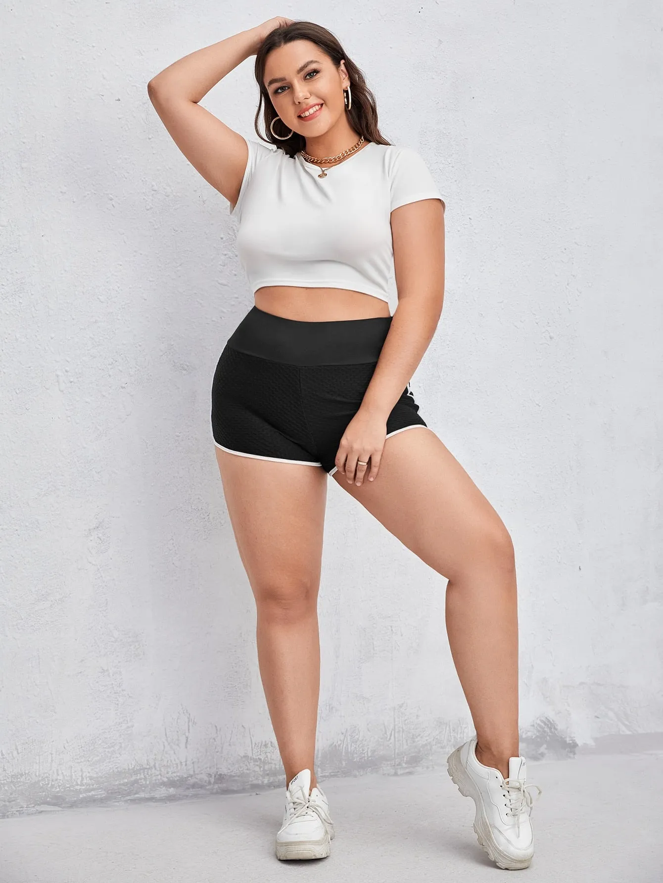 Plain Contrast Binding Short Plus Size Leggings