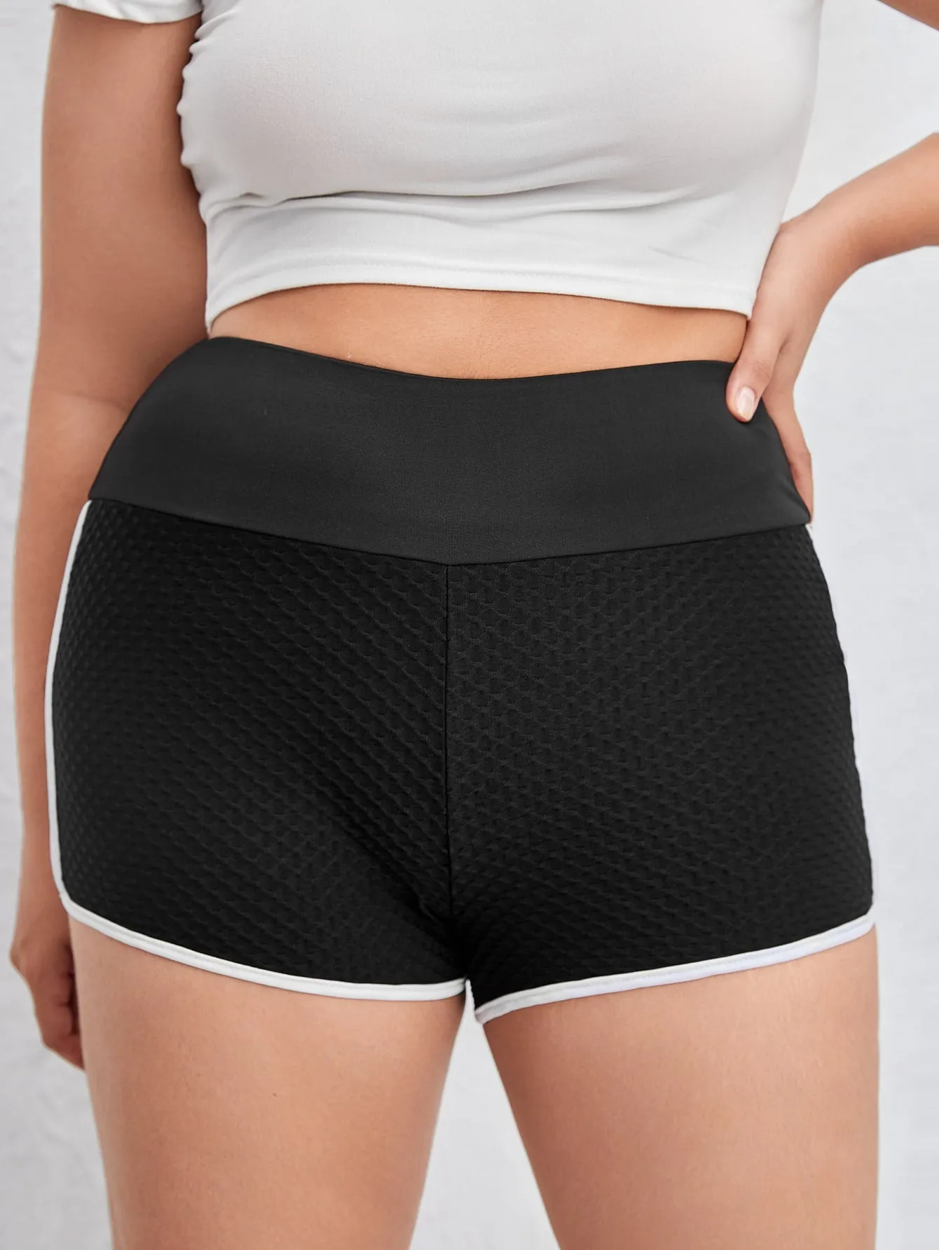 Plain Contrast Binding Short Plus Size Leggings