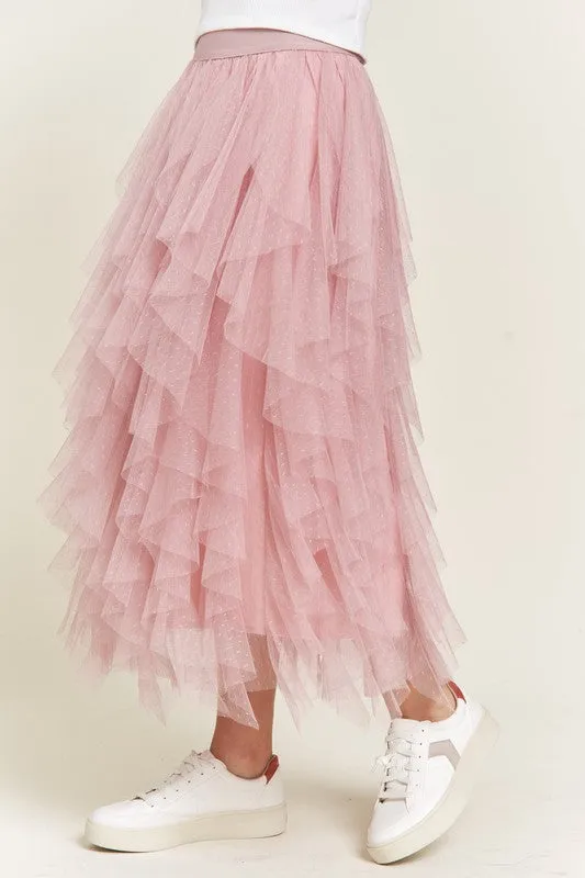 PLUS - Layered Polka Dot Mesh Skirt
