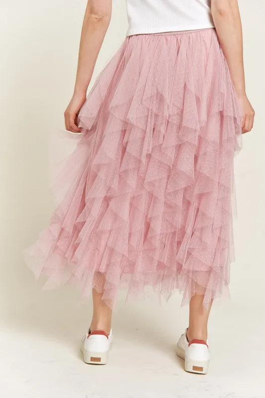 PLUS - Layered Polka Dot Mesh Skirt
