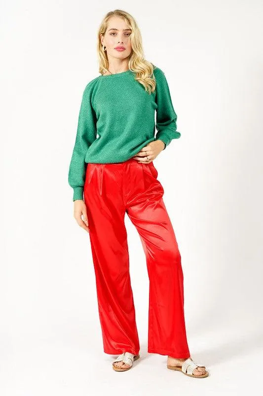 PLUS satin high waist wide leg pants