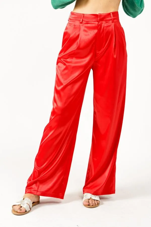 PLUS satin high waist wide leg pants