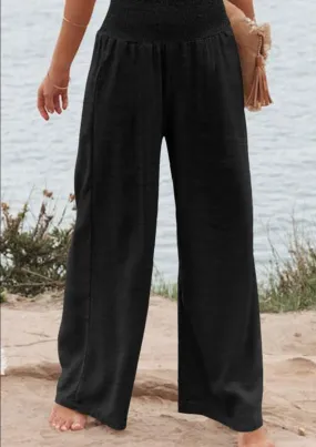Plus Size Smocked High Waist Wide Leg Pants