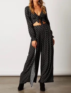 Print High Waist Pleat Front Side Slit Pant