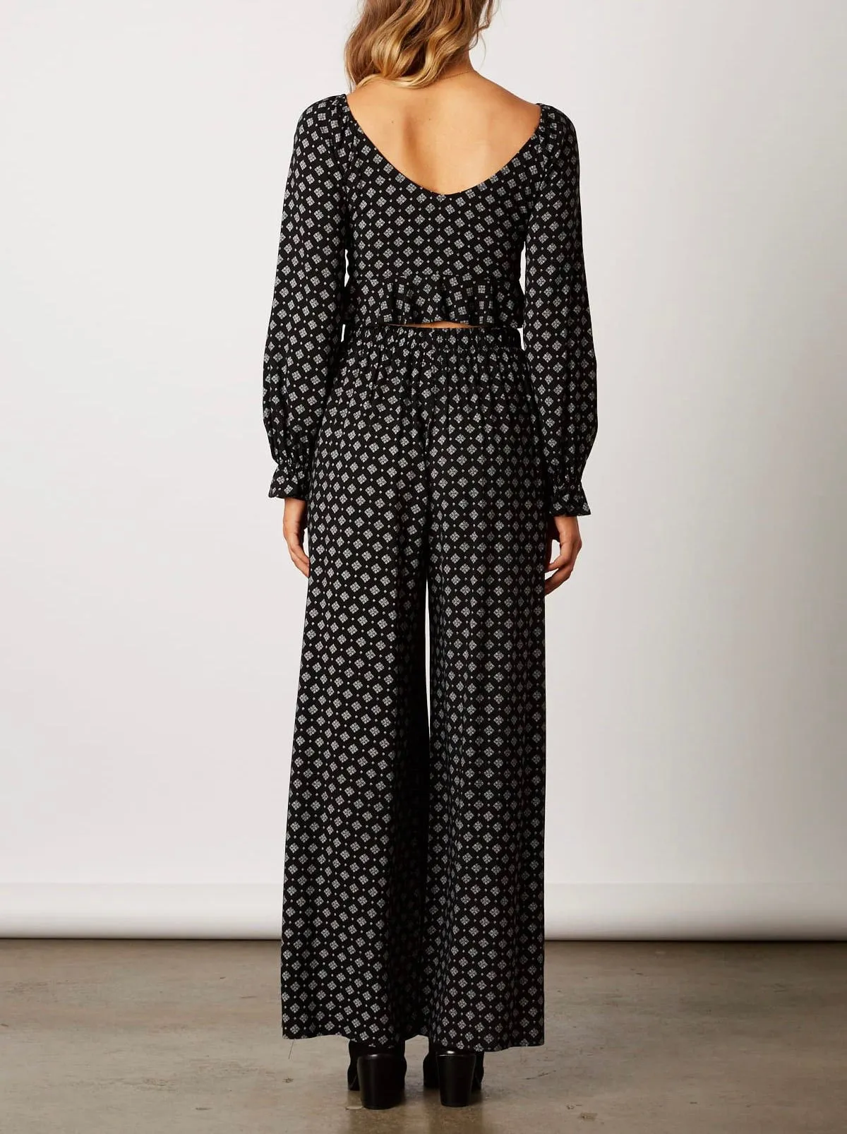 Print High Waist Pleat Front Side Slit Pant