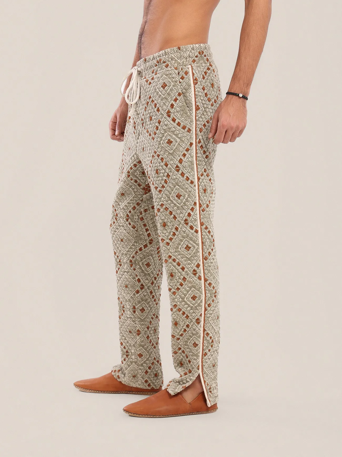Printed elastic waistband quilted Pants