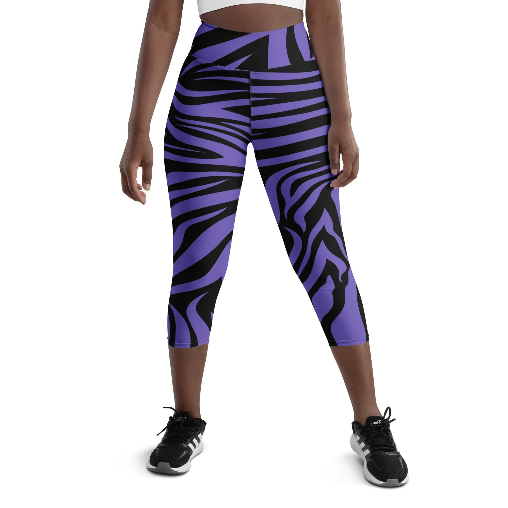 Purple and Black Zebra Print Yoga Capri Leggings Fitness Capri Leggings, lioness-love