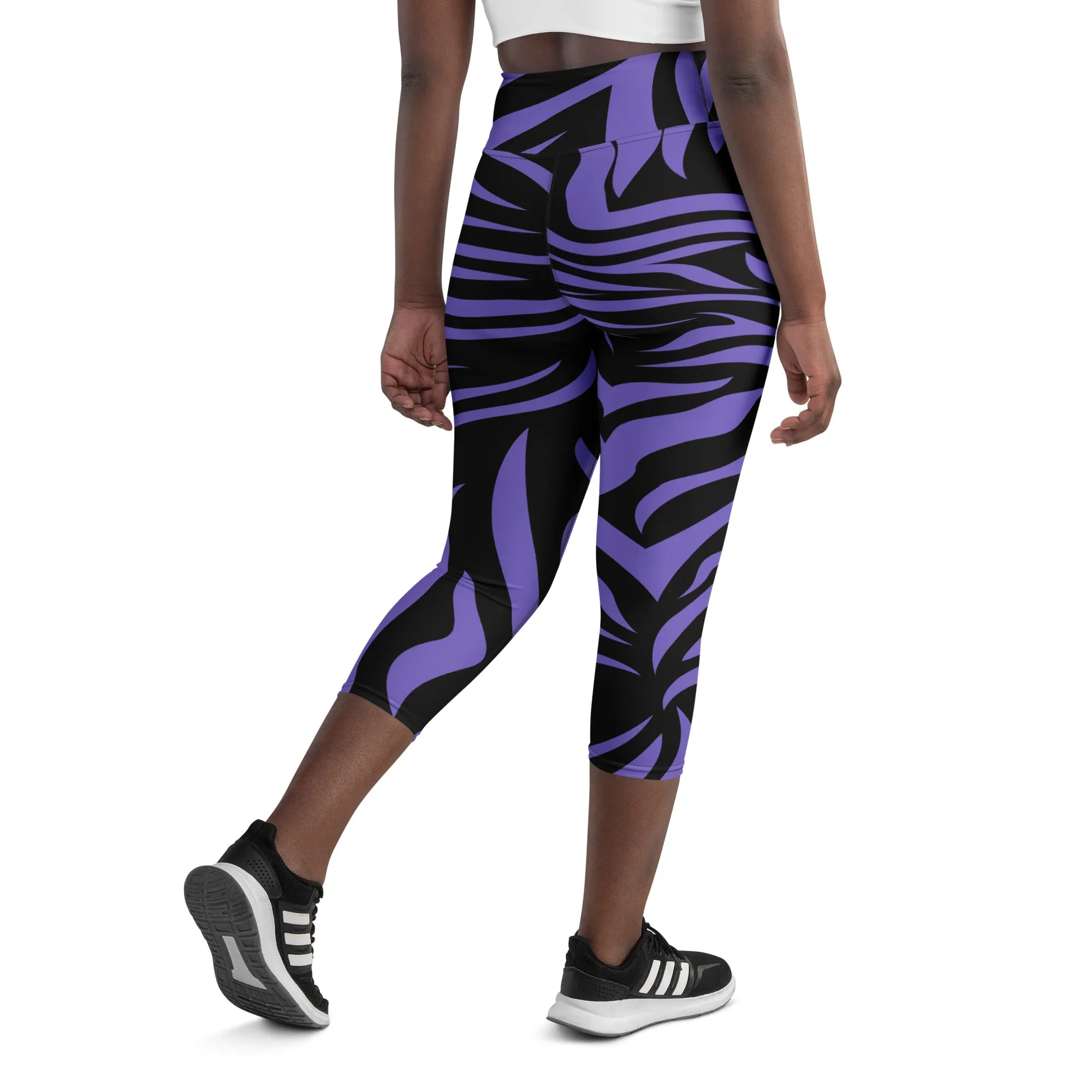 Purple and Black Zebra Print Yoga Capri Leggings Fitness Capri Leggings, lioness-love