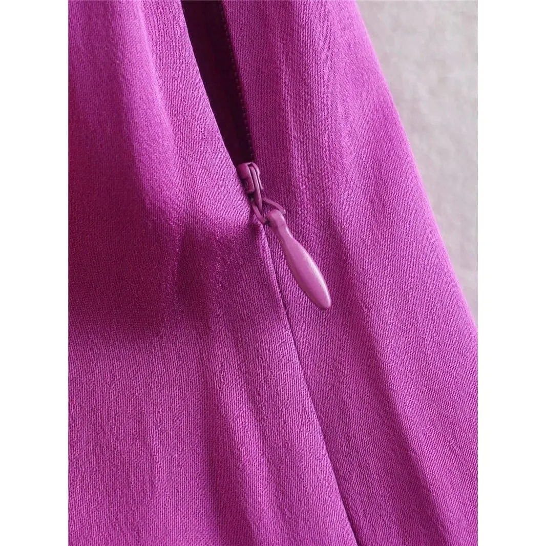 PURPLE SATIN HIGH WAIST LOOSE WIDE PANTS