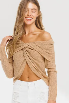 "Oatmeal Latte" Off The Shoulder Sweater Top