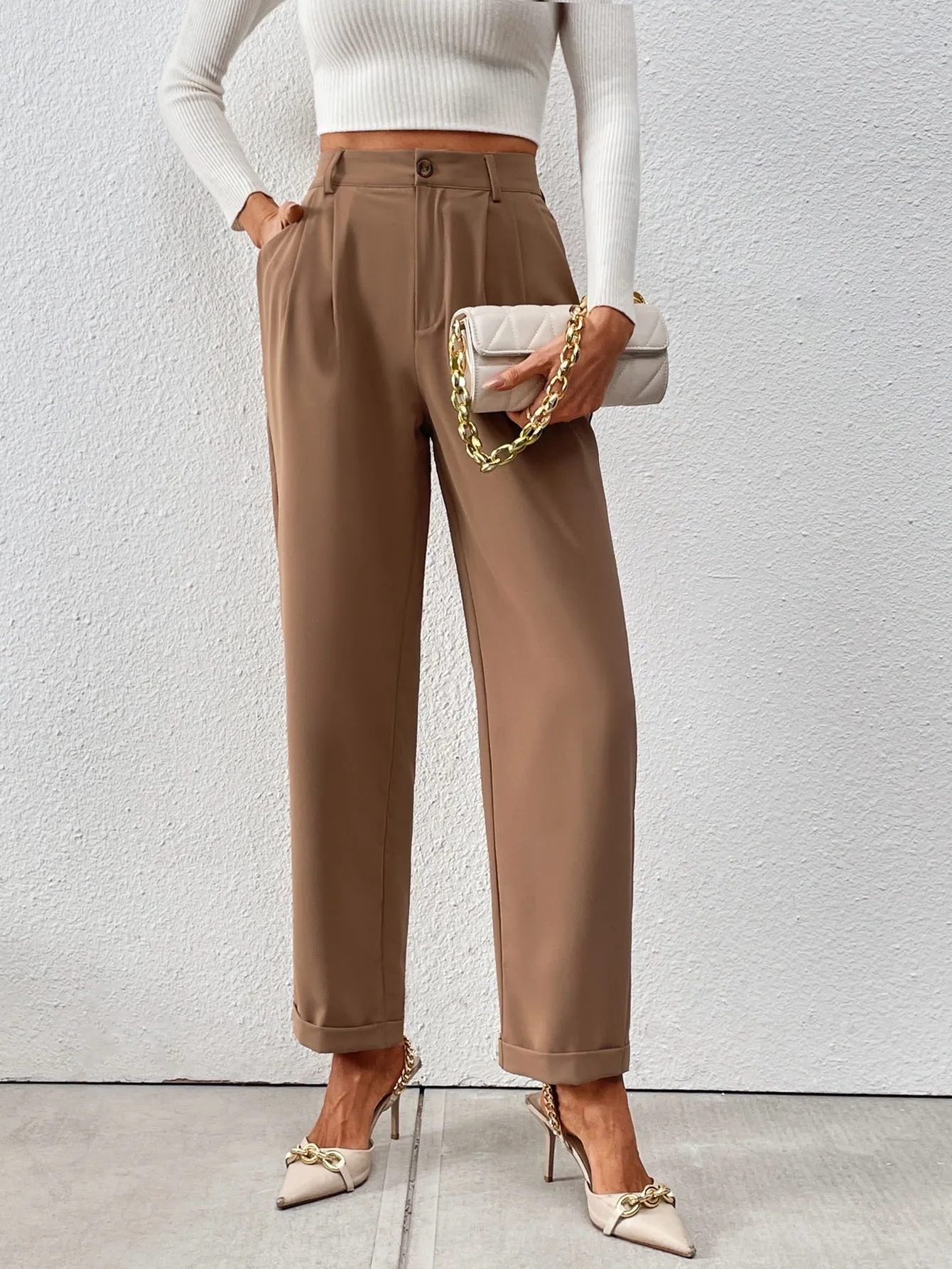 Raffinéa High Waist Plicated Detail Suit Pants
