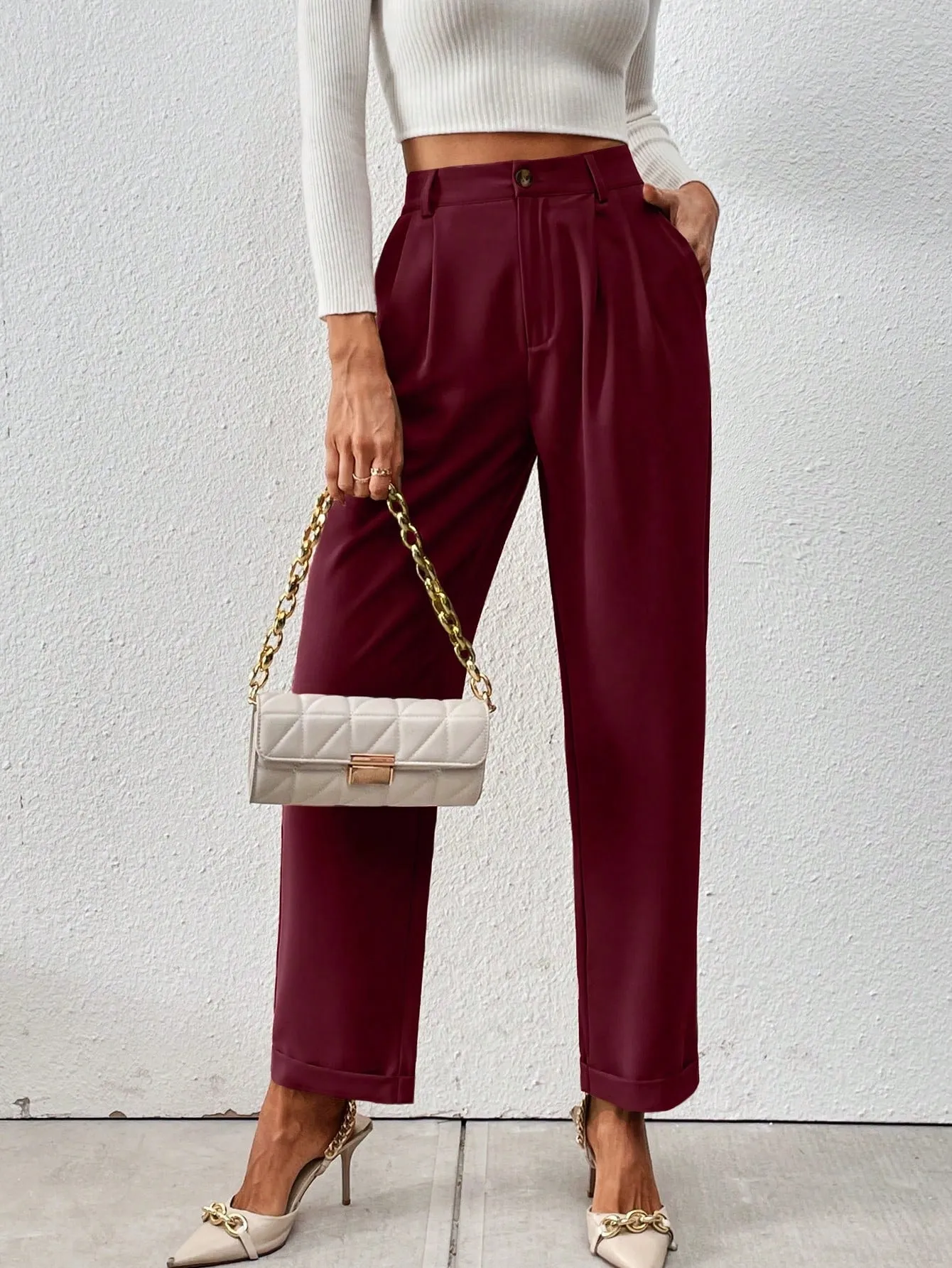 Raffinéa High Waist Plicated Detail Suit Pants