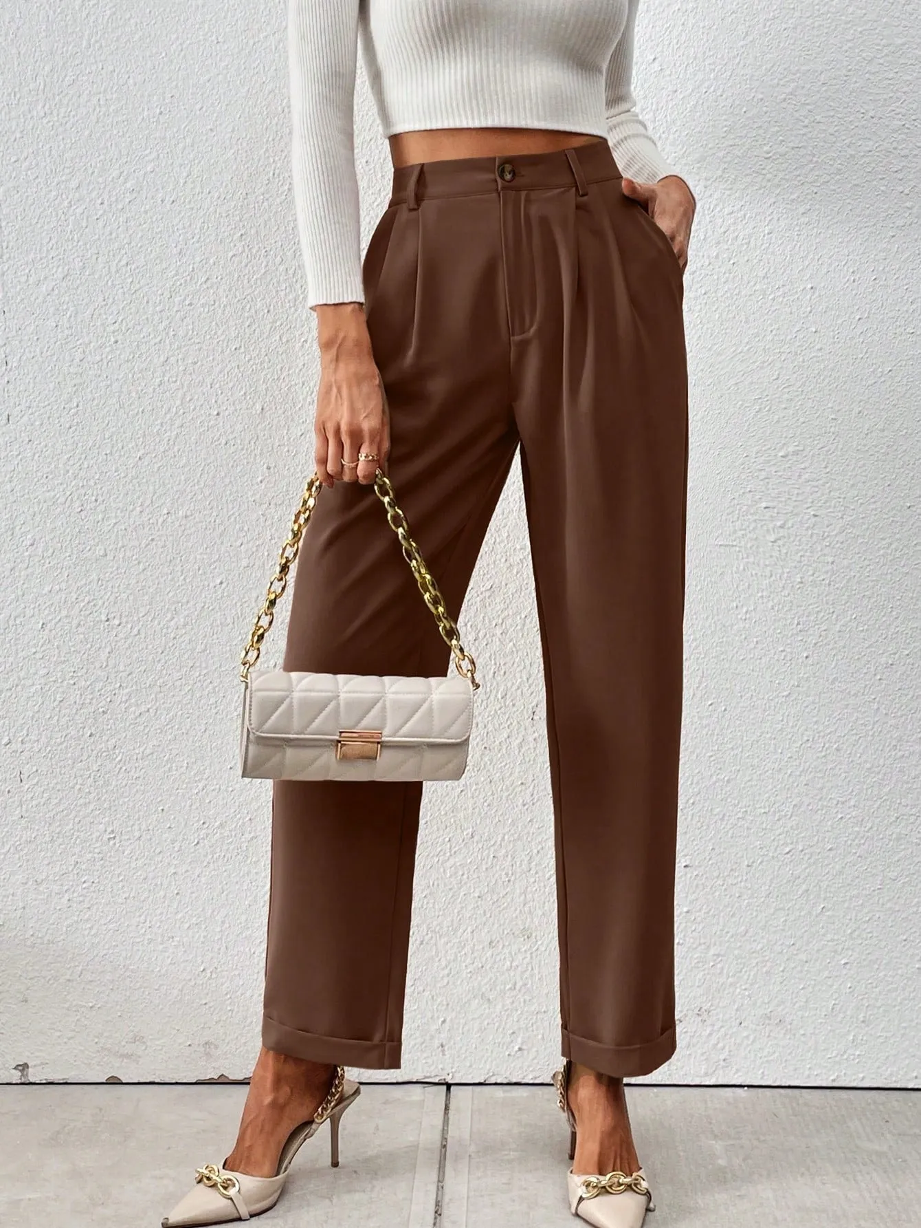 Raffinéa High Waist Plicated Detail Suit Pants