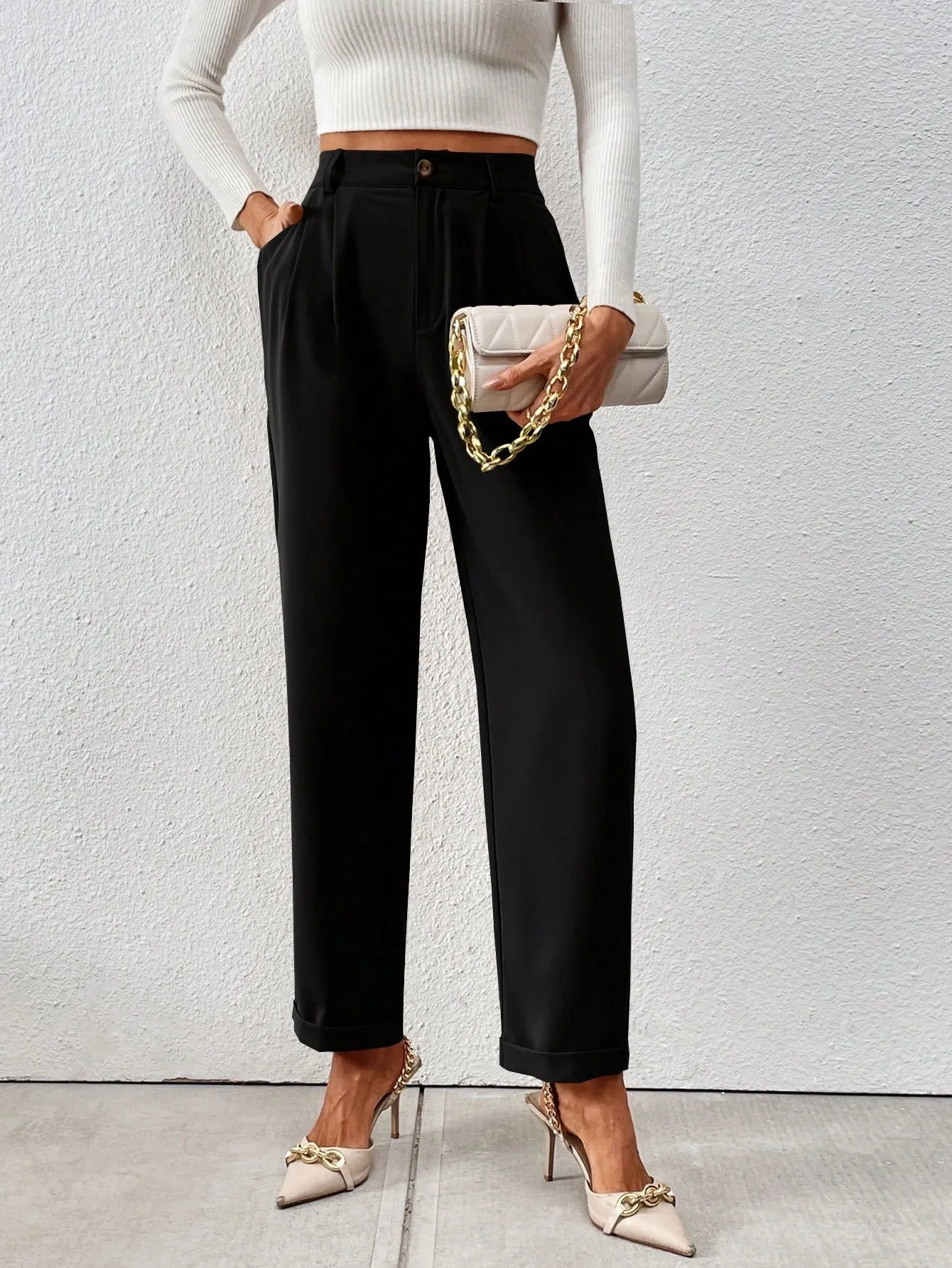 Raffinéa High Waist Plicated Detail Suit Pants