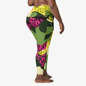 Recycled Animal Printed Leggings "Camocheetah" Green/Yellow/Pink with pockets
