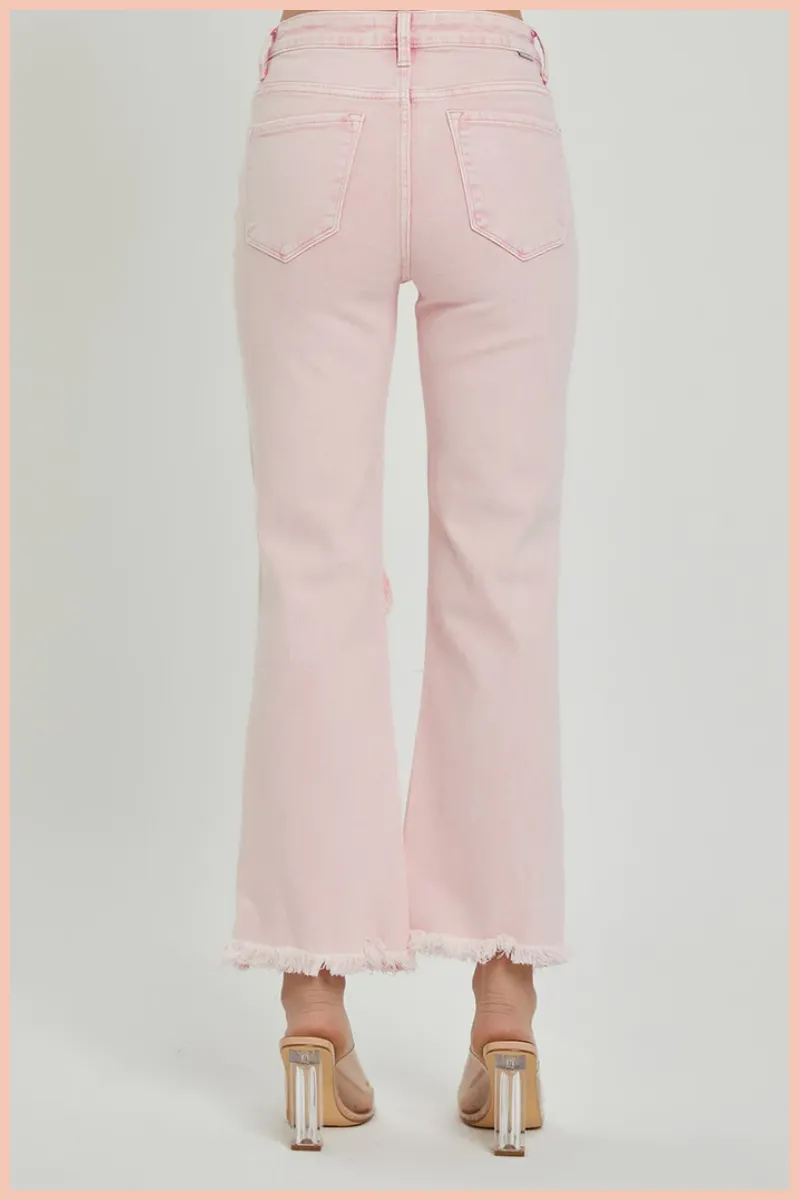 RISEN High Rise Kneww Distressed Straight Denim