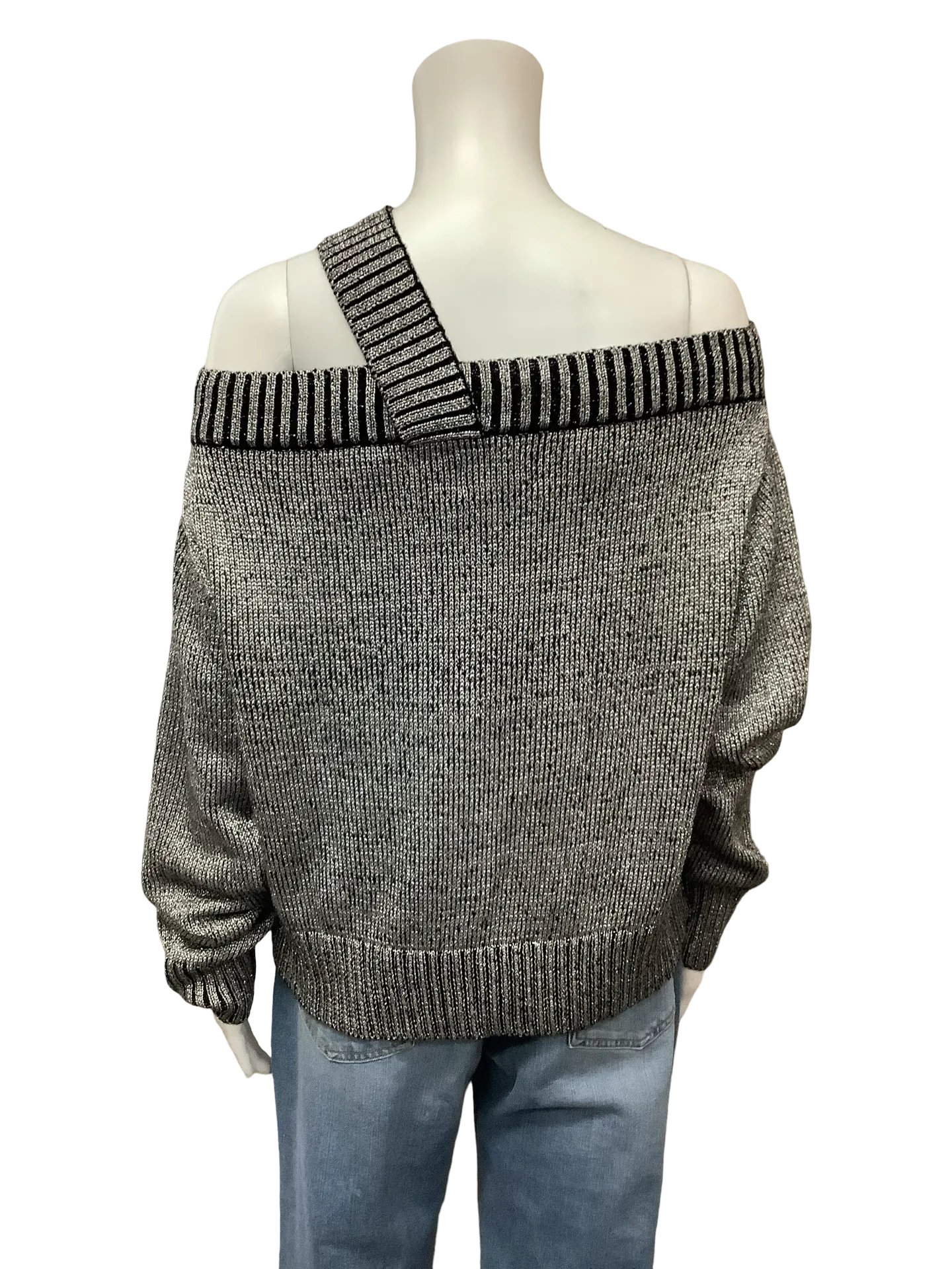 RTA Top Asymmetrical Metallic Sweater Silver Size: M