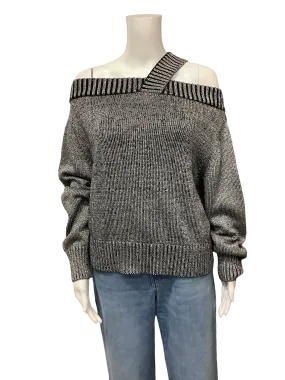 RTA Top Asymmetrical Metallic Sweater Silver Size: M