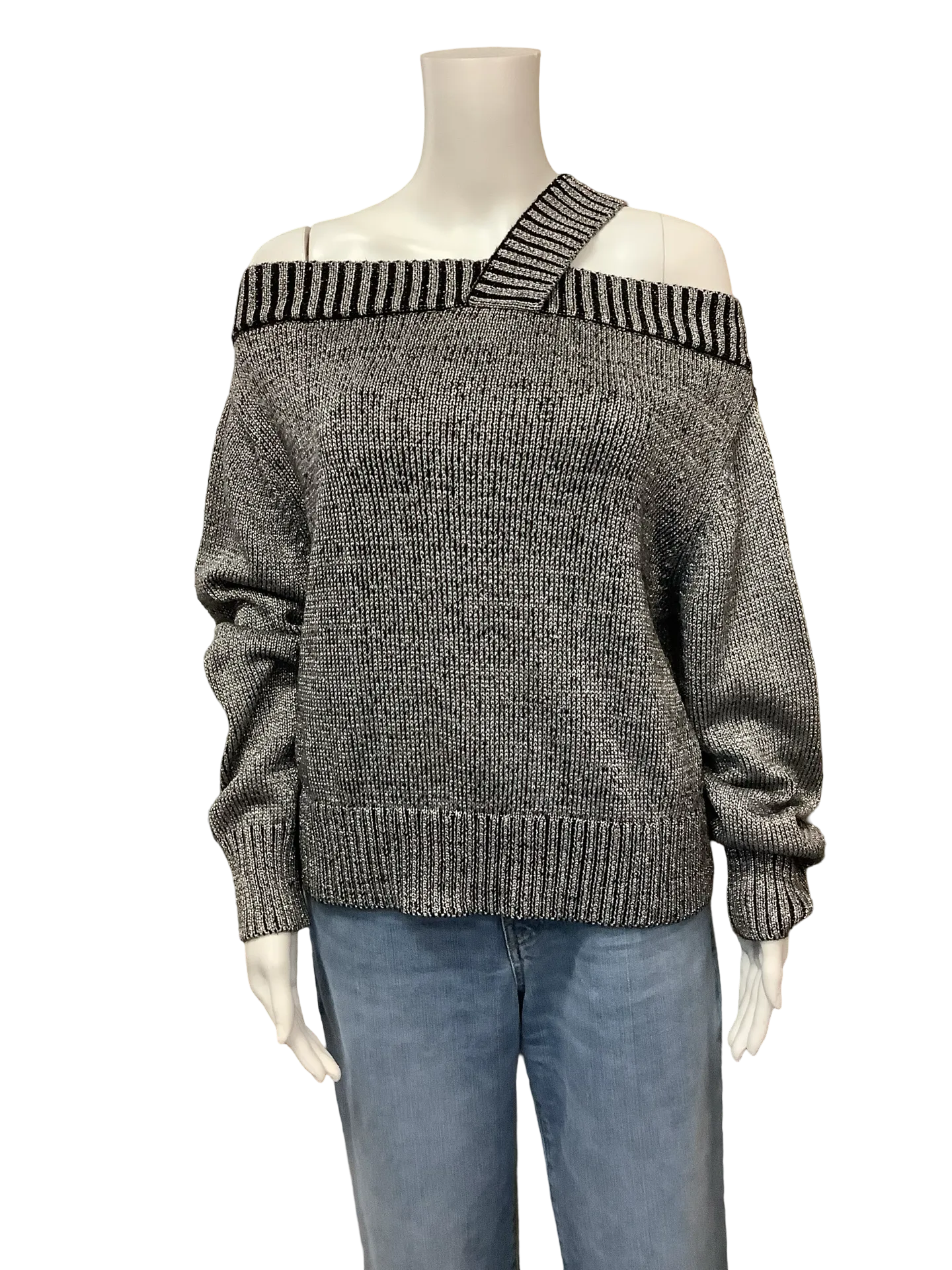 RTA Top Asymmetrical Metallic Sweater Silver Size: M