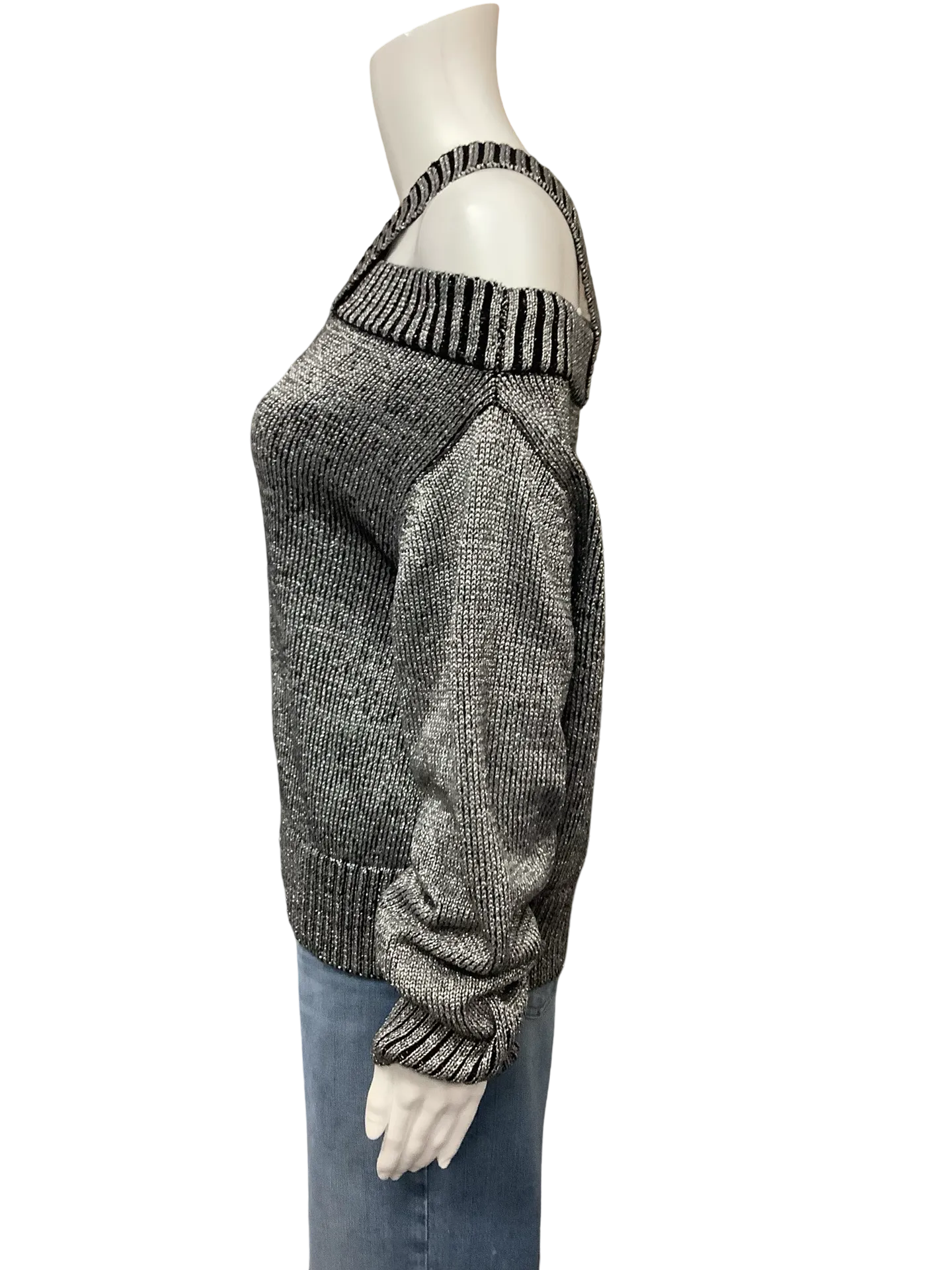 RTA Top Asymmetrical Metallic Sweater Silver Size: M