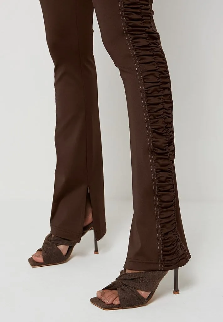 Ruched Side Flared Leggings - Chocolate Brown