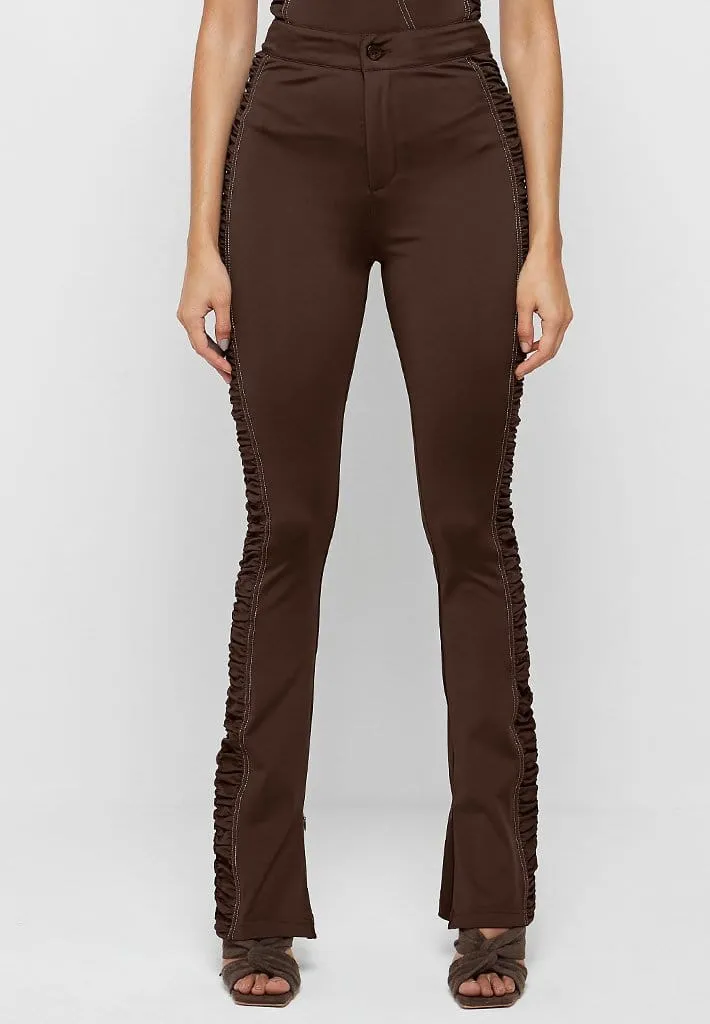 Ruched Side Flared Leggings - Chocolate Brown