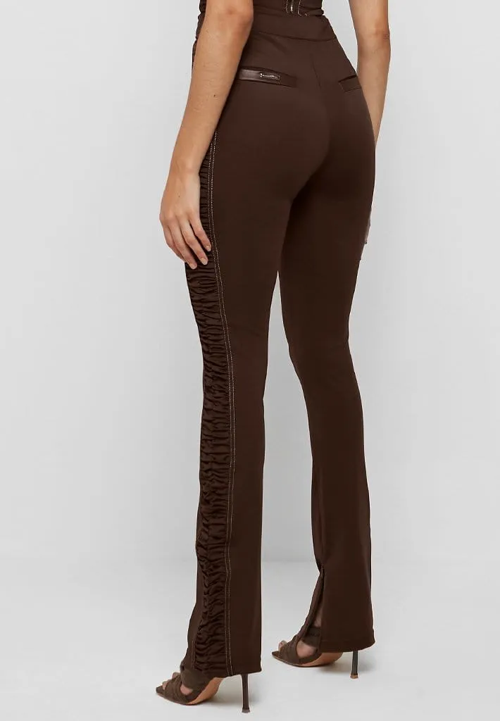 Ruched Side Flared Leggings - Chocolate Brown