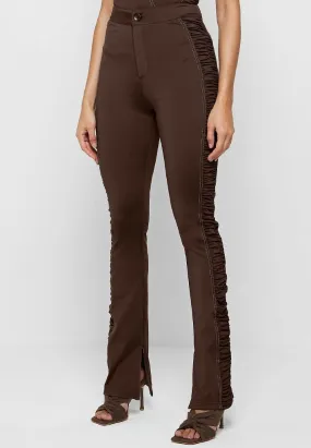 Ruched Side Flared Leggings - Chocolate Brown