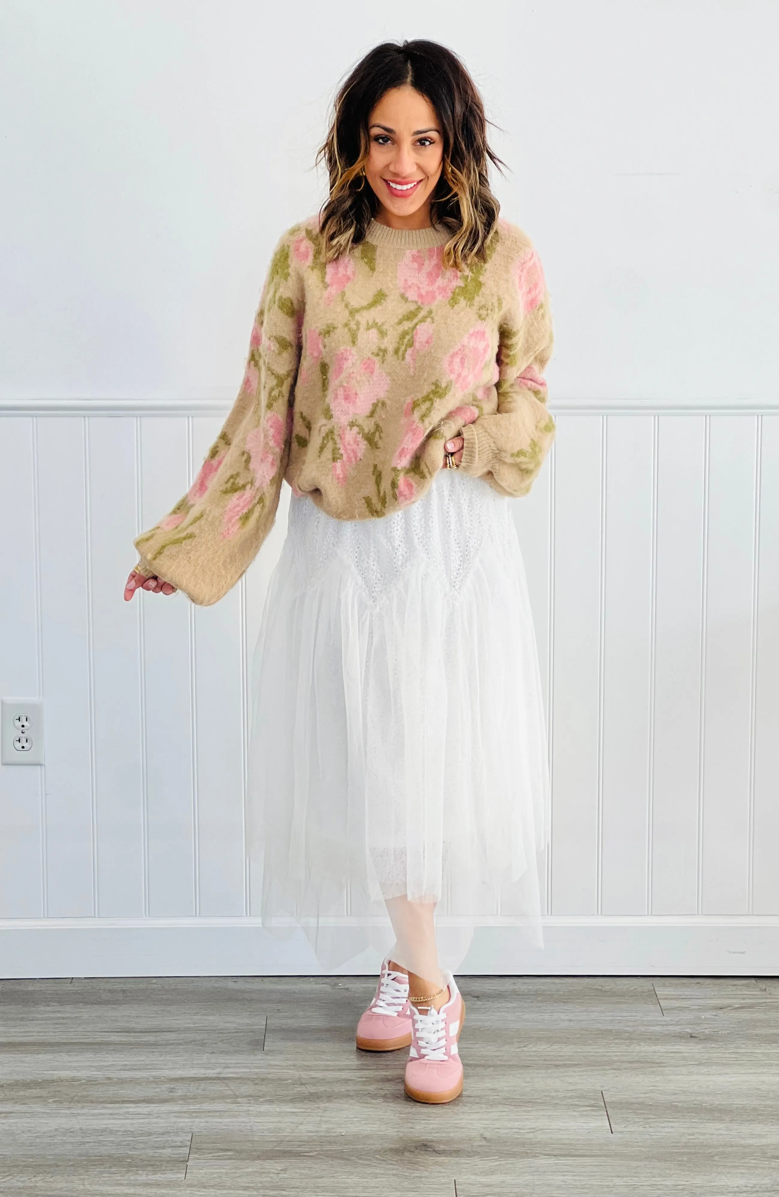 Sea Salt Lace Mesh Midi Skirt (Reg)
