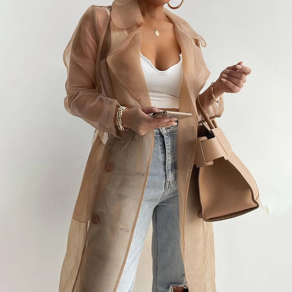 Sheer Mesh Long Sleeve Coat