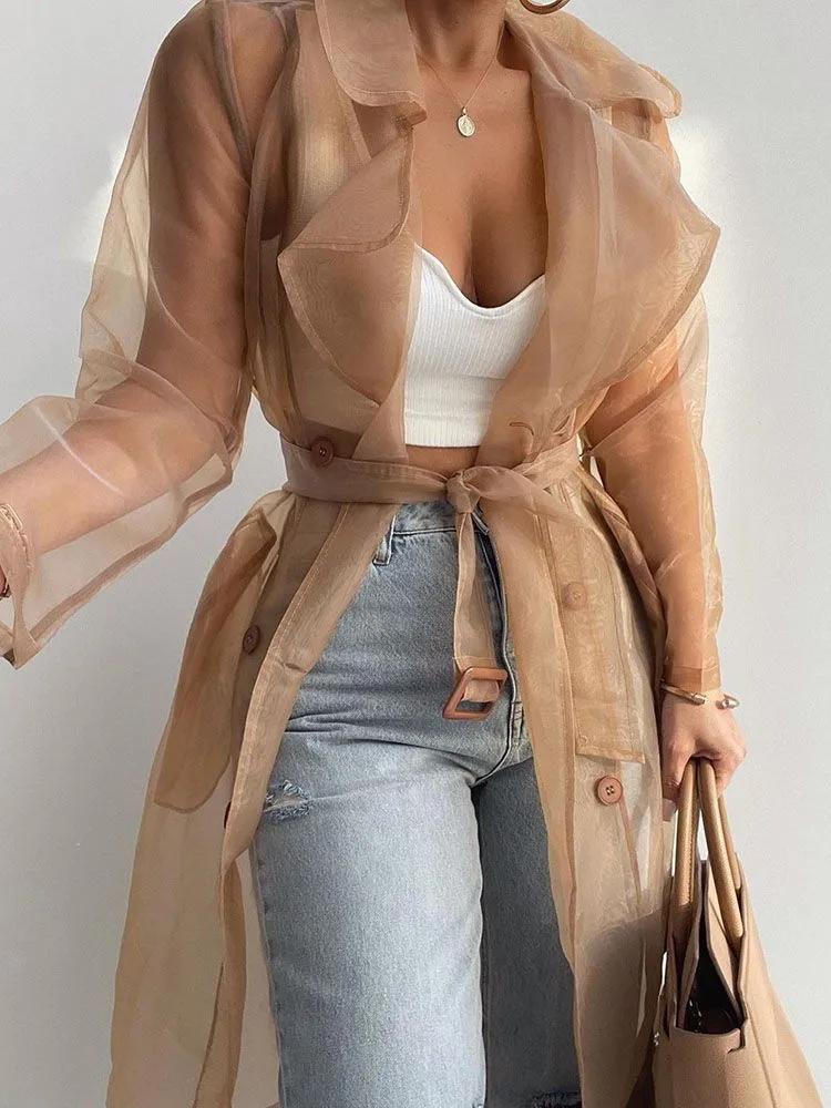 Sheer Mesh Long Sleeve Coat