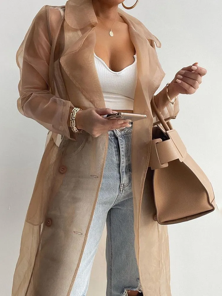 Sheer Mesh Long Sleeve Coat