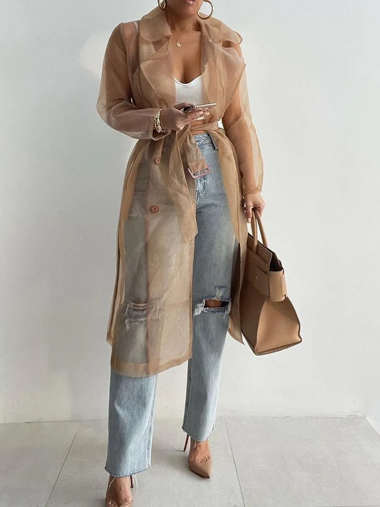 Sheer Mesh Long Sleeve Coat