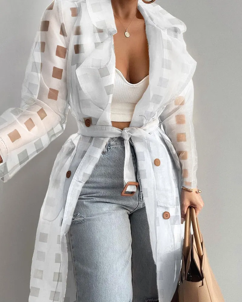 Sheer Mesh Long Sleeve Coat