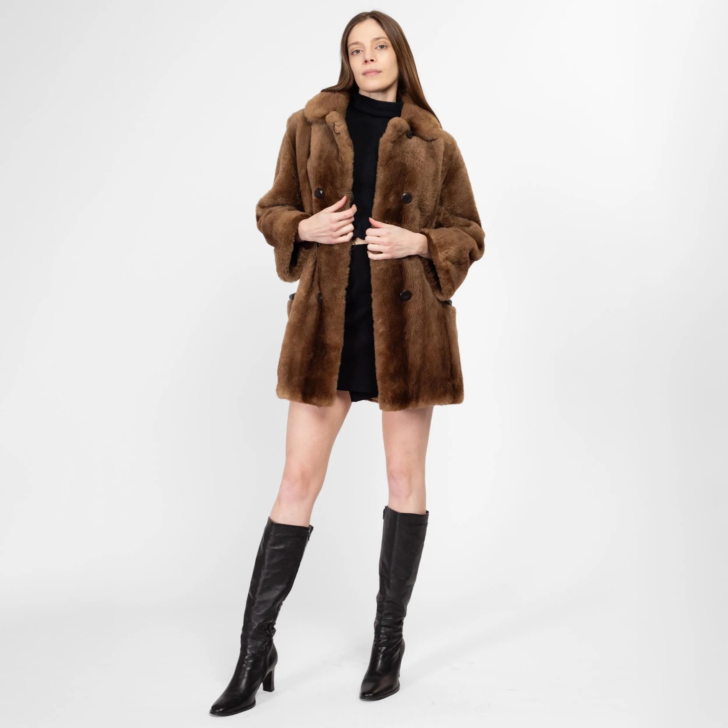 Small 1950s Brown Fur Teddy Bear Swing Jacket