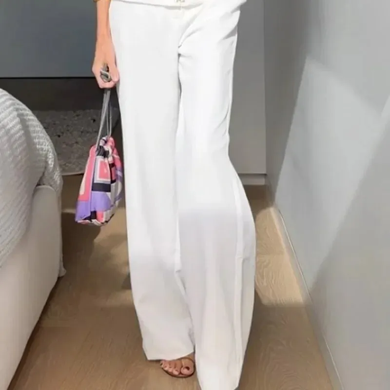 Solid Sleeveless Vest High Waist Straight Pant Suit