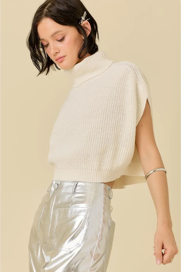 Sophie Sleeveless Boxy Turtleneck Cropped Sweater - Ivory