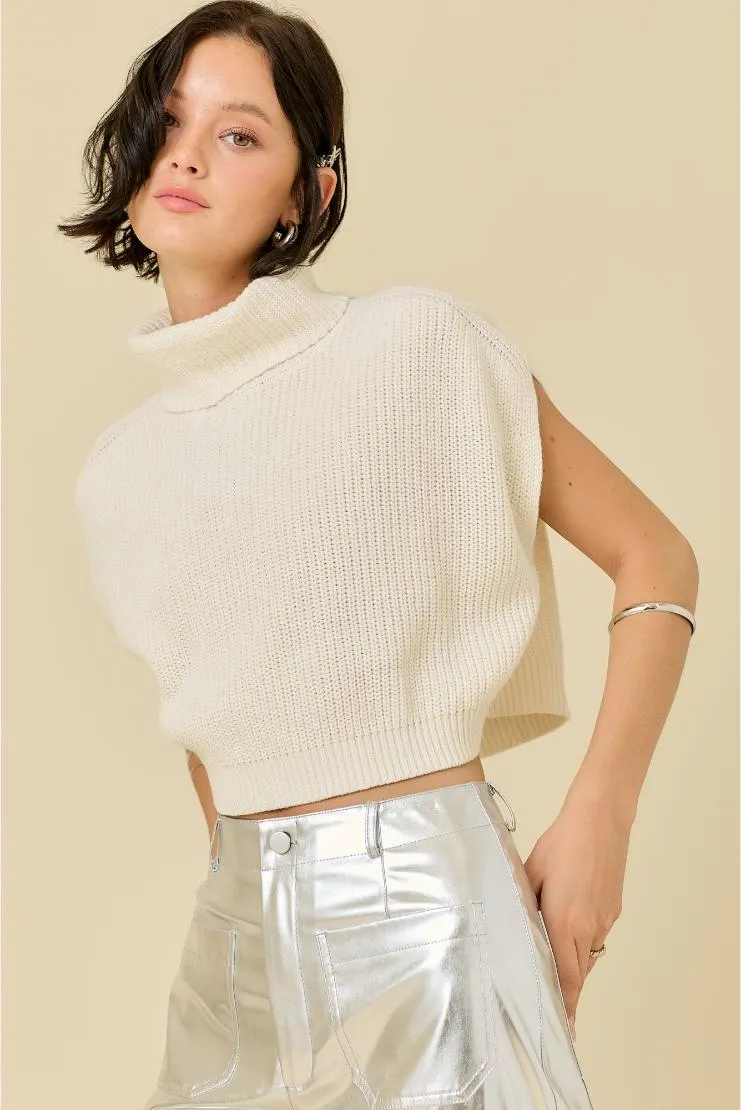 Sophie Sleeveless Boxy Turtleneck Cropped Sweater - Ivory