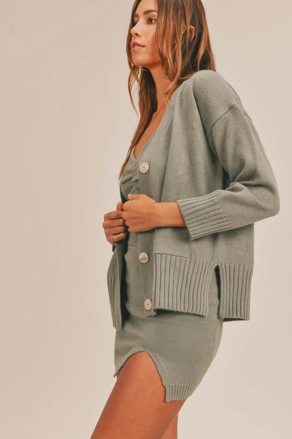 Sweater Set with Crop Cami, Mini Skirt, Cardigan