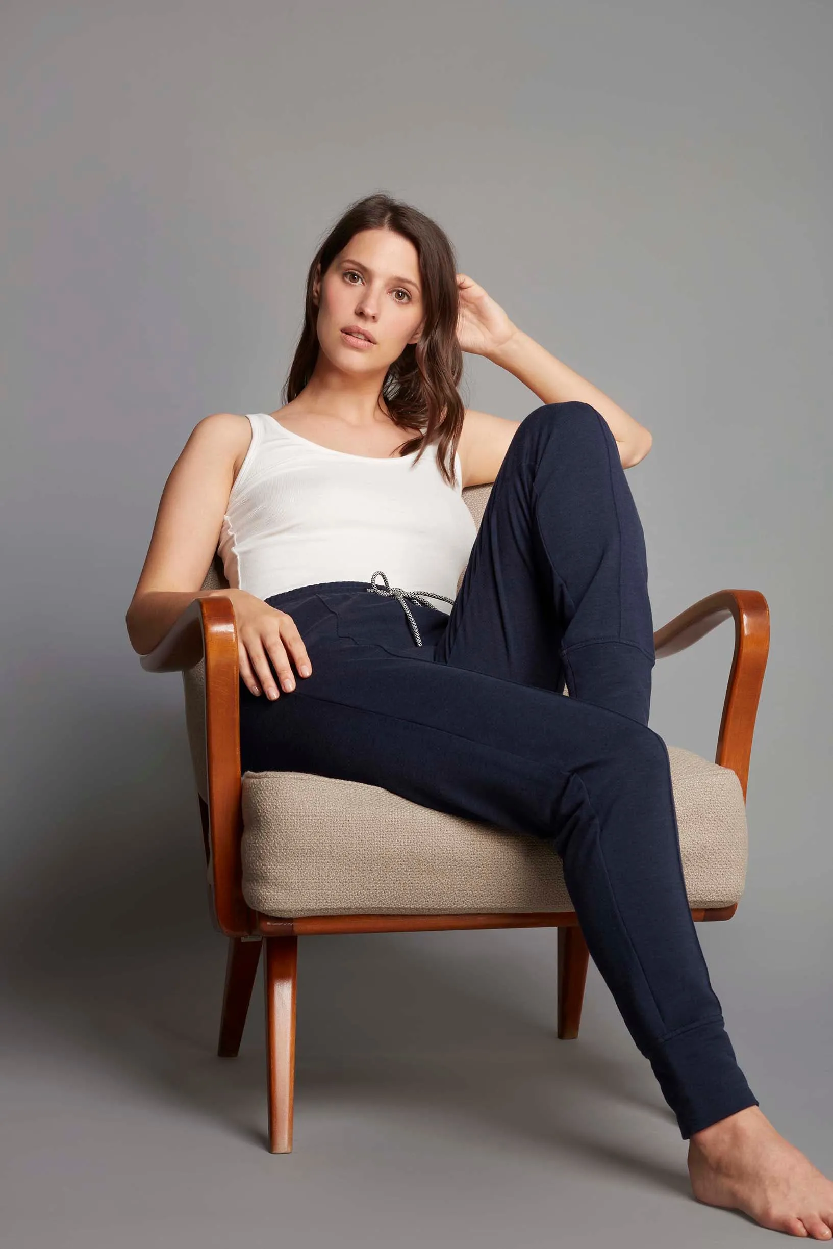 Tapered Cotton & TENCEL™ Lyocell Lounge Trousers | Navy