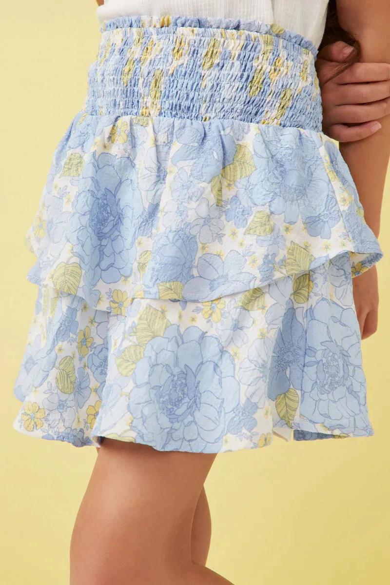 Textured Floral Smocked Waist Layered Skirt