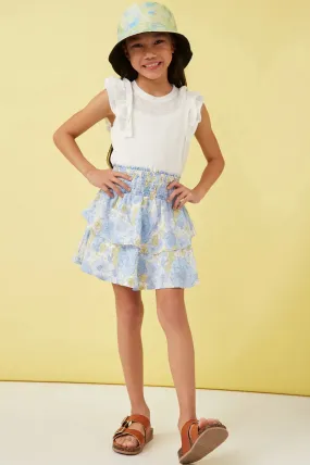 Textured Floral Smocked Waist Layered Skirt