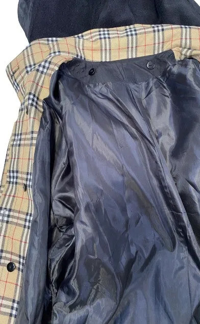Trench Coat Black Removable Hood Plaid Trim SKU 000409-8
